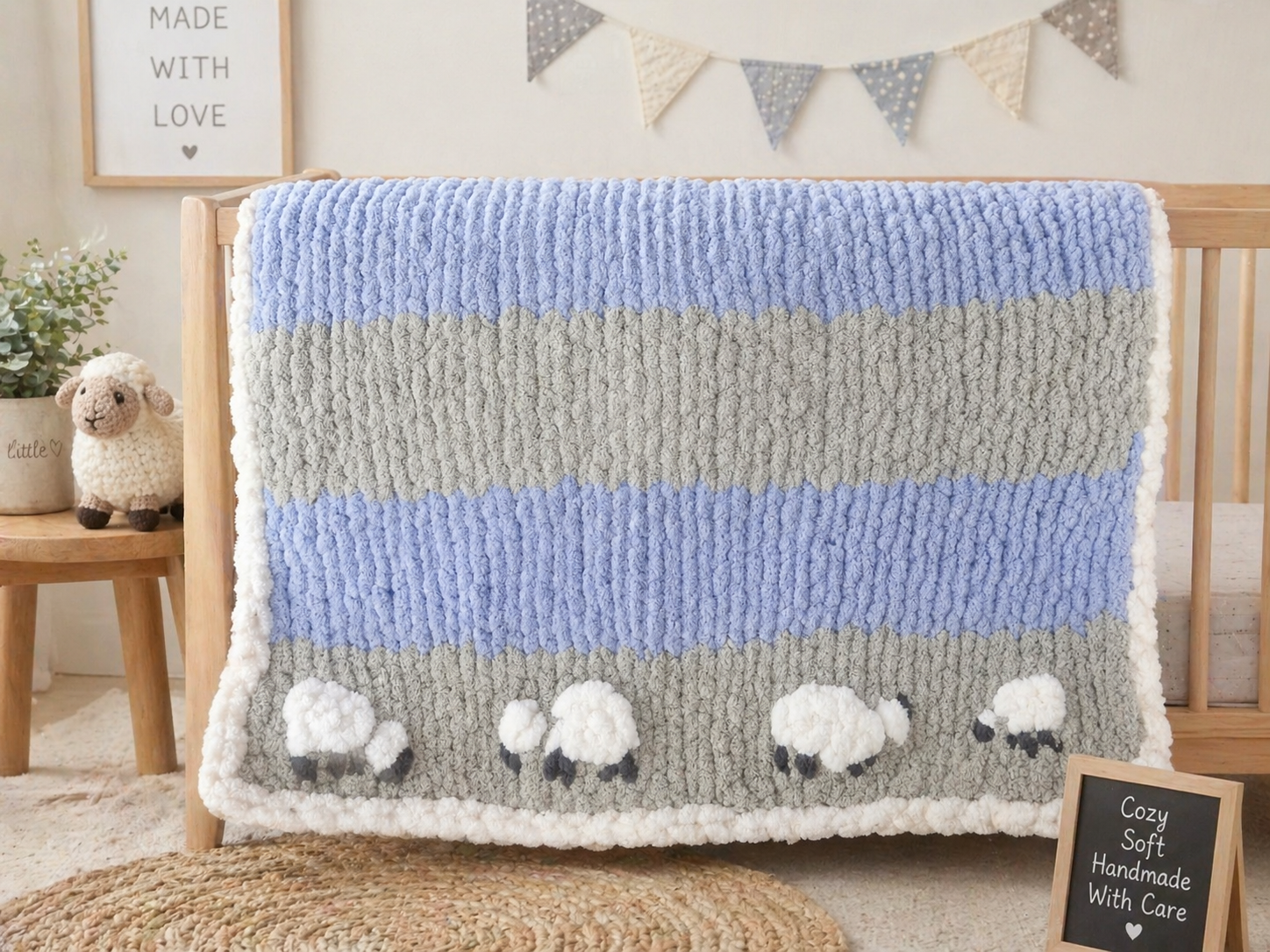 Oversized sheep crib blanket
